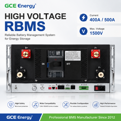 GCE Energy Sistema de gestión de baterías de alto voltaje para almacenamiento de energía Solución BMS de 350 V-1500 V 400 A/500 A para paquetes de baterías de litio, ESS, sistemas UPS y aplicaciones de energía renovable